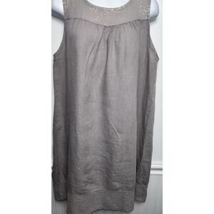 Lungo L’Arno Italy Womens Dress M Gray 100% Linen Sleeveless Sequence Trim